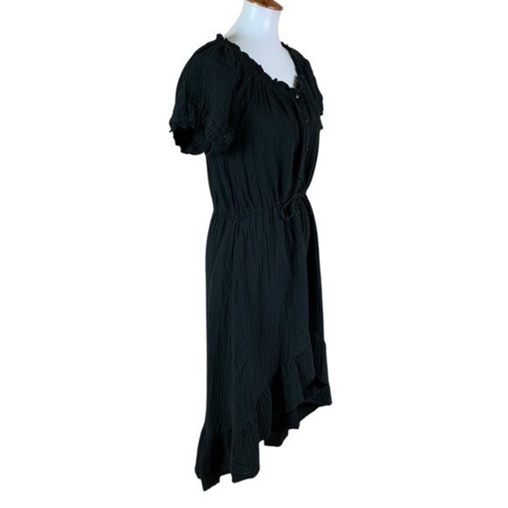 Stark X Black Button Front Ruffle Midi Dress Drawstring Waist Cotton Medium - Picture 4 of 8